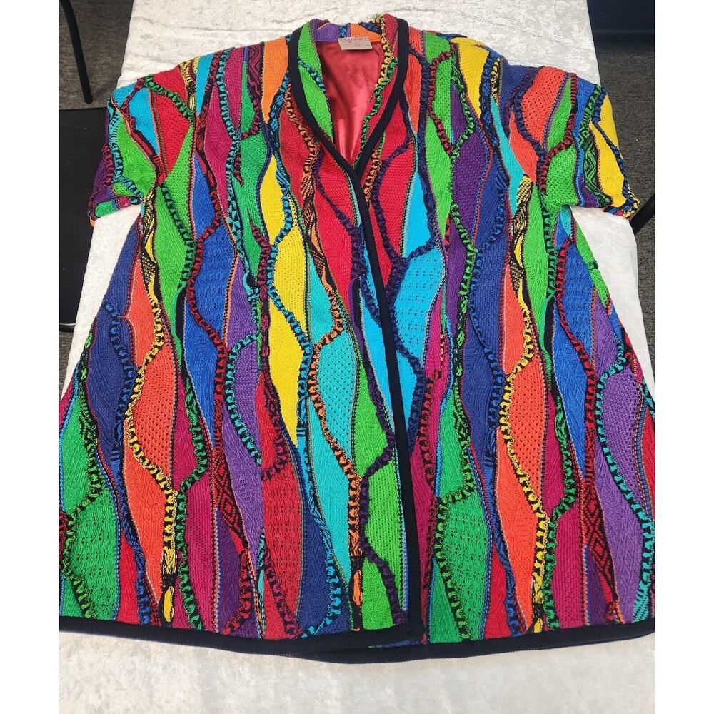 Vintage Cuggi "Coogi" Womens Multicolor Cotton Knit Australia Cardigan-Size SS - Picture 3 of 16